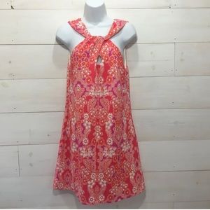 Kensie Shift Dress Womens Size 8 Key Hole Red Pink Allover Floral Summer Wedding